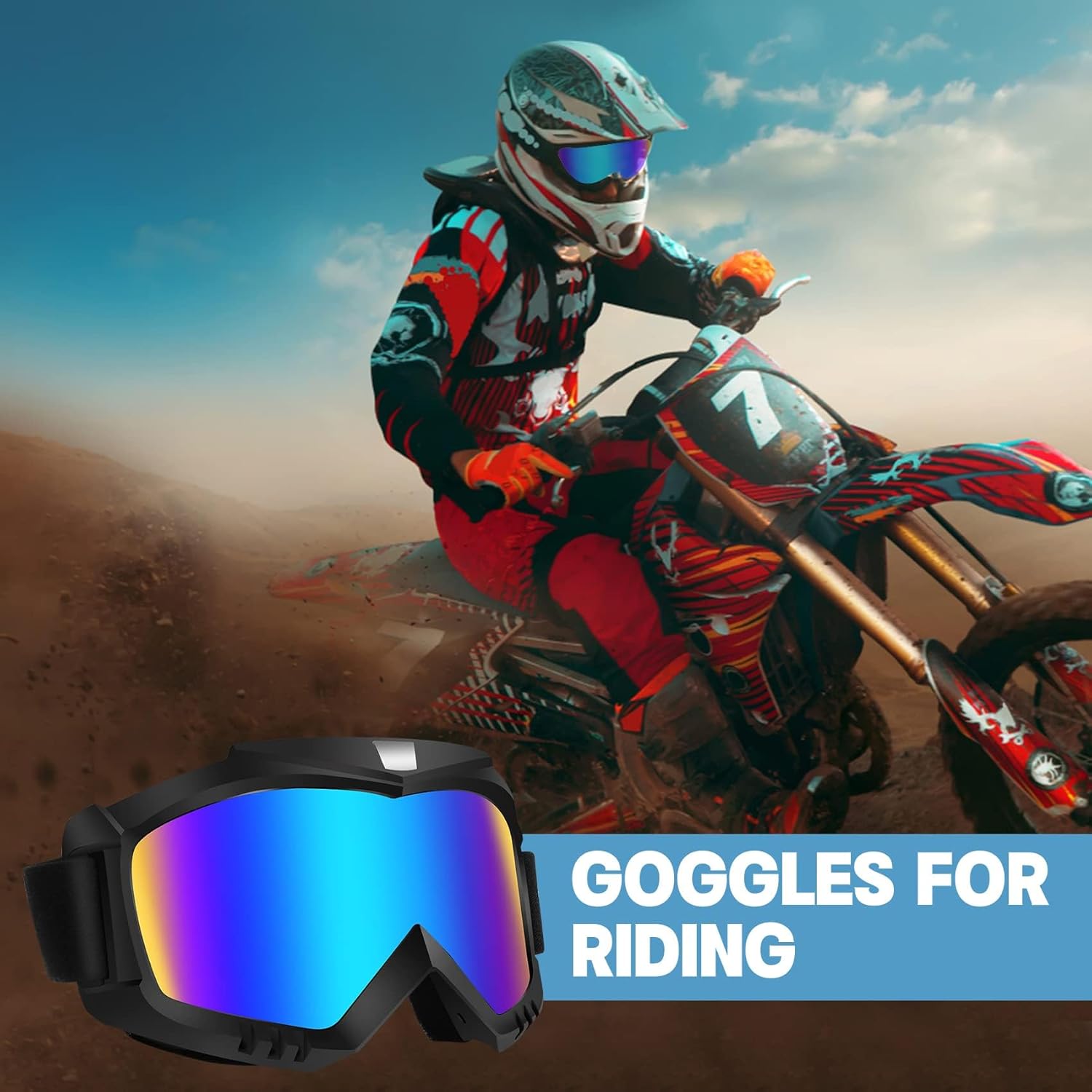 Lievermo Dirt Bike Goggles, Motorcycle Goggles 2 Pack ATV Goggles Riding Goggles Ski Goggles Windproof Glasses Racing Goggles - PuriLite