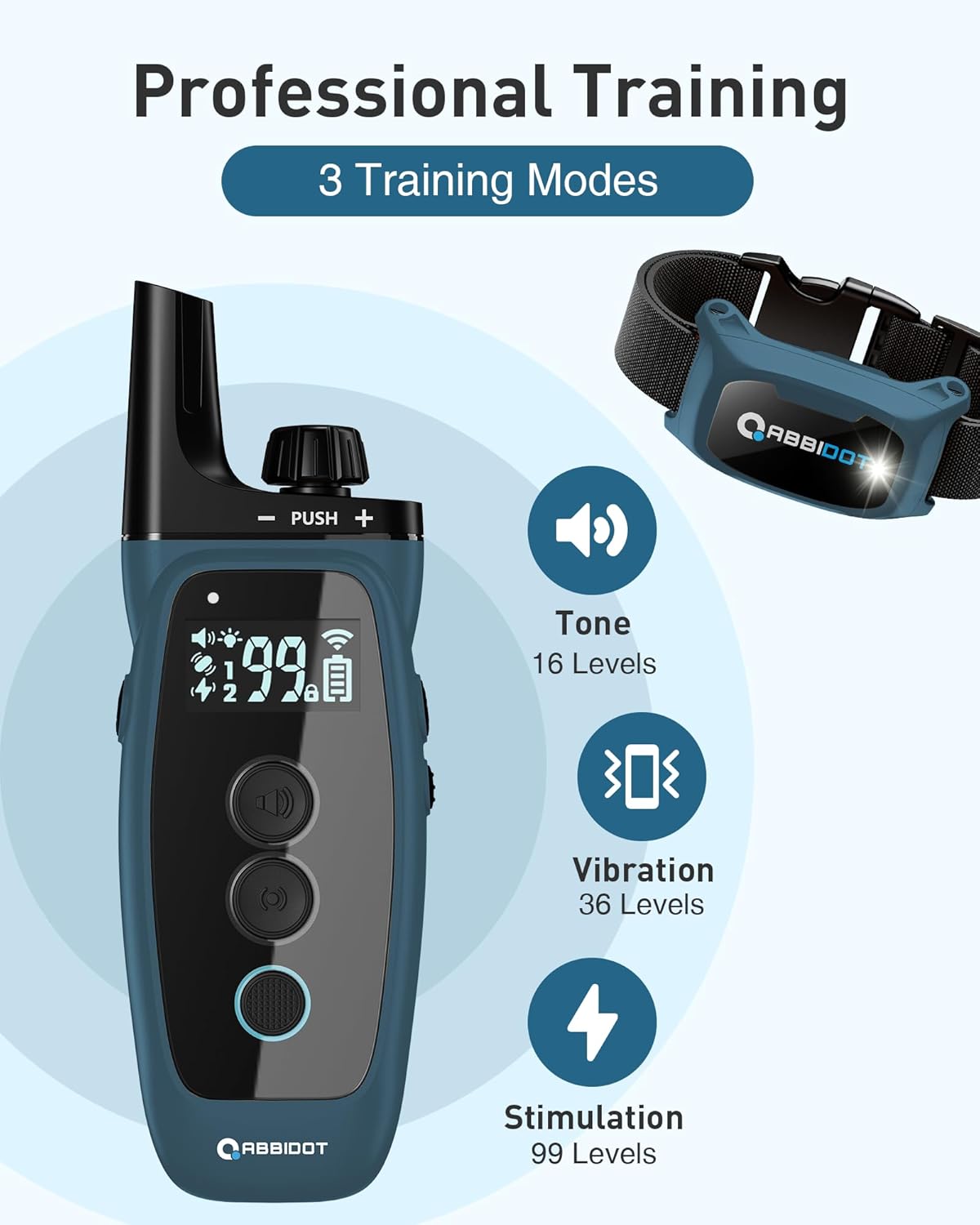 ABBIDOT Shock Collar 2 Dogs - 3300ft Dog Training Collar with Remote, 151 Levels Electric Collar, Safety Lock, Waterproof Rechargeable E Collar for Small Medium Large Dogs (Deep Black, 2 Collars) - PuriLite