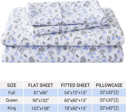 Viviland Floral Queen Sheet Set - 4 Piece Vintage Pink & Yellow Flower Patterned Bed Sheets - Soft, Breathable Microfiber Sheets with Deep Pocket, Non-Slip Fitted Sheets & Pillowcases - PuriLite