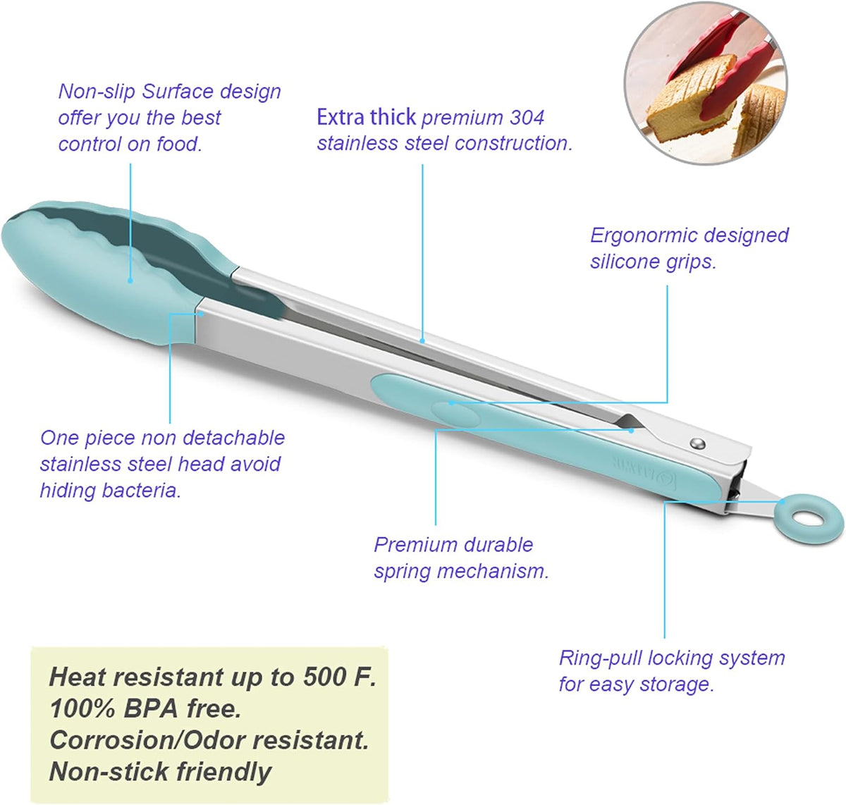 Purilite Select Silicone &amp; Stainless Steel Kitchen Tongs - PuriLite
