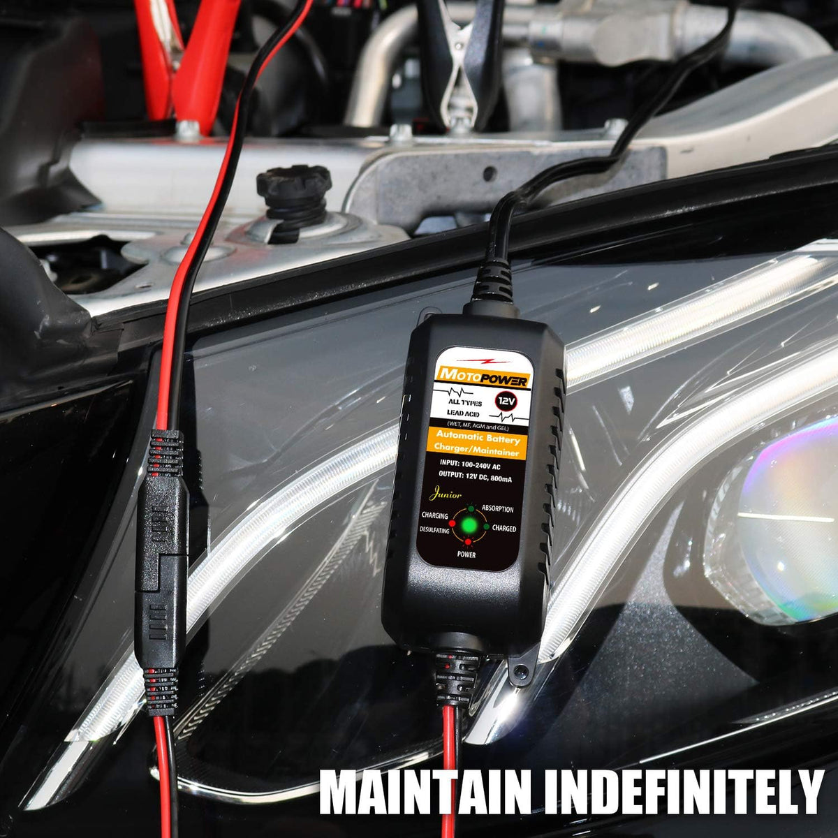 MOTOPOWER MP00205A 12V 800mA Fully Automatic Battery Charger/Maintainer - PuriLite