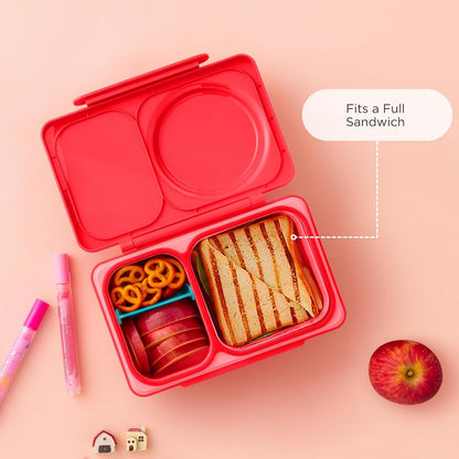 OmieBox UP bento box for kids | Insulated lunch box | Insulated food jar | Cooler ice pack | 2 Compartments (Cherry Pink) - PuriLite