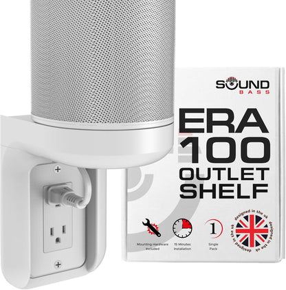 ERA100 Shelf Wall Outlet AC, White, Home, Compatible with Sonos ERA 100, Plug Mount Organizer, Bathroom, Kitchen, Bedrooms, Cord Management, Easy Installation, Mounting Kit Included - PuriLite