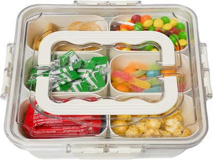 KIGITIONE Snackle Box, Pink 8 Compartments Portable Serving Tray, Divided Snackle Box Container with Lid and Handle, Snack Organizer for Fruits, Snacks, Nuts, Candy, Ideal for Party, Travel & Picnics - PuriLite