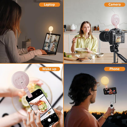 Anautin 60 LED Ring Light, Rechargeable Selfie Light with Front & Back Clip, 2500-6500K Portable Phone Light, Adjustable 3 Light Modes for iPhone, iPad, Tablet, Laptop, CRI97+, 90 Grams (White) - PuriLite