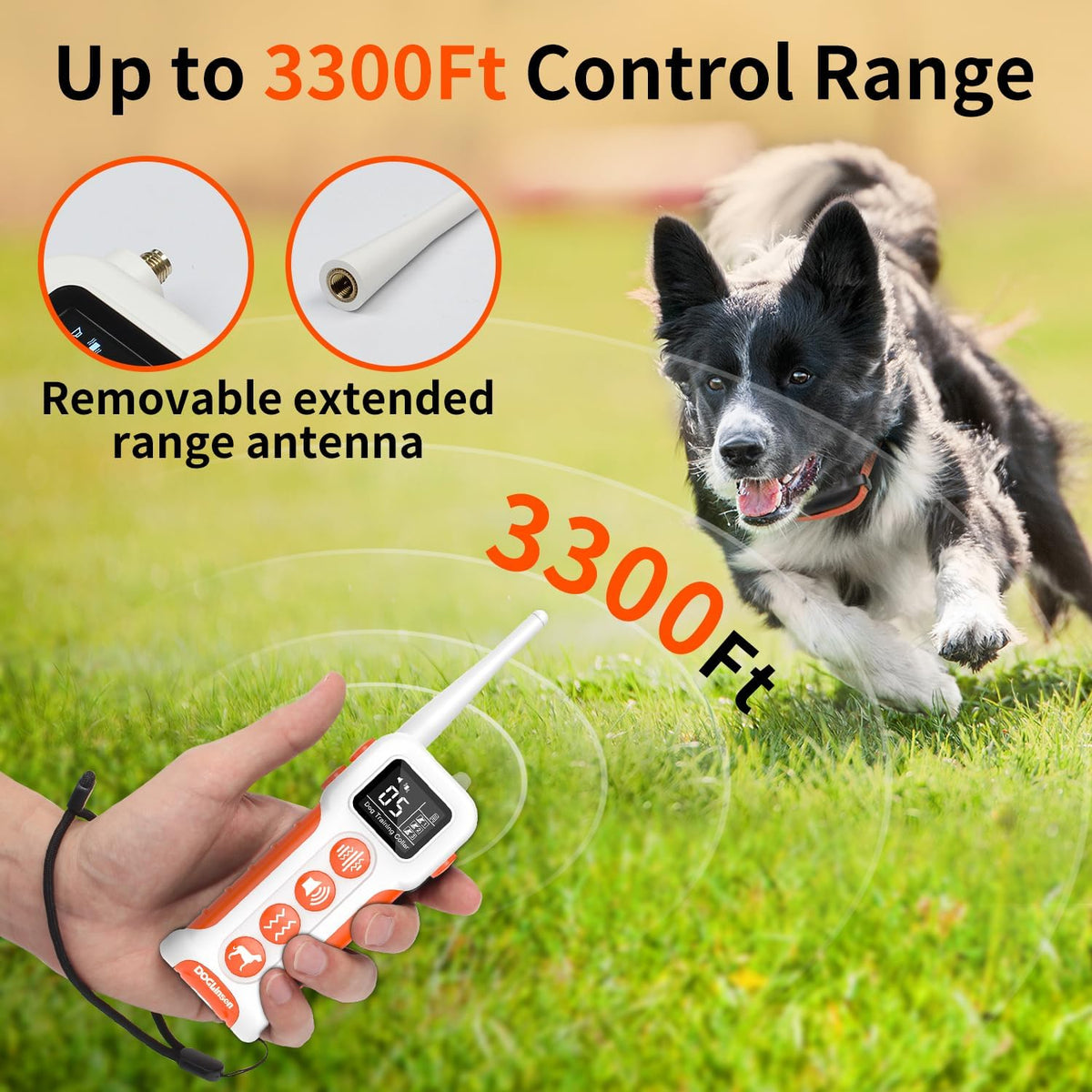 DOGLinsen No Shock Dog Training Collar with Remote 3300ft Range, Vibrating Dog Collar, Vibration Collar for Small Medium Large Dogs, 9 Style Tones and Vibration Collar - PuriLite