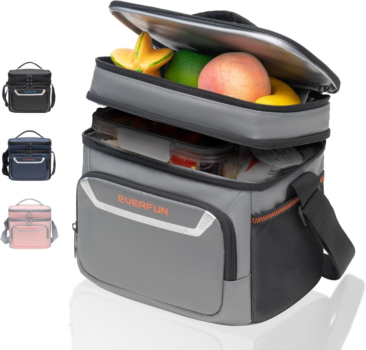 EVERFUN Cooler Bag Insulated Beach Cooler Lunch Bag Box for Men Women Dual Compartments Collapsible Waterproof Leak-Proof for Travel Work Picnic - PuriLite