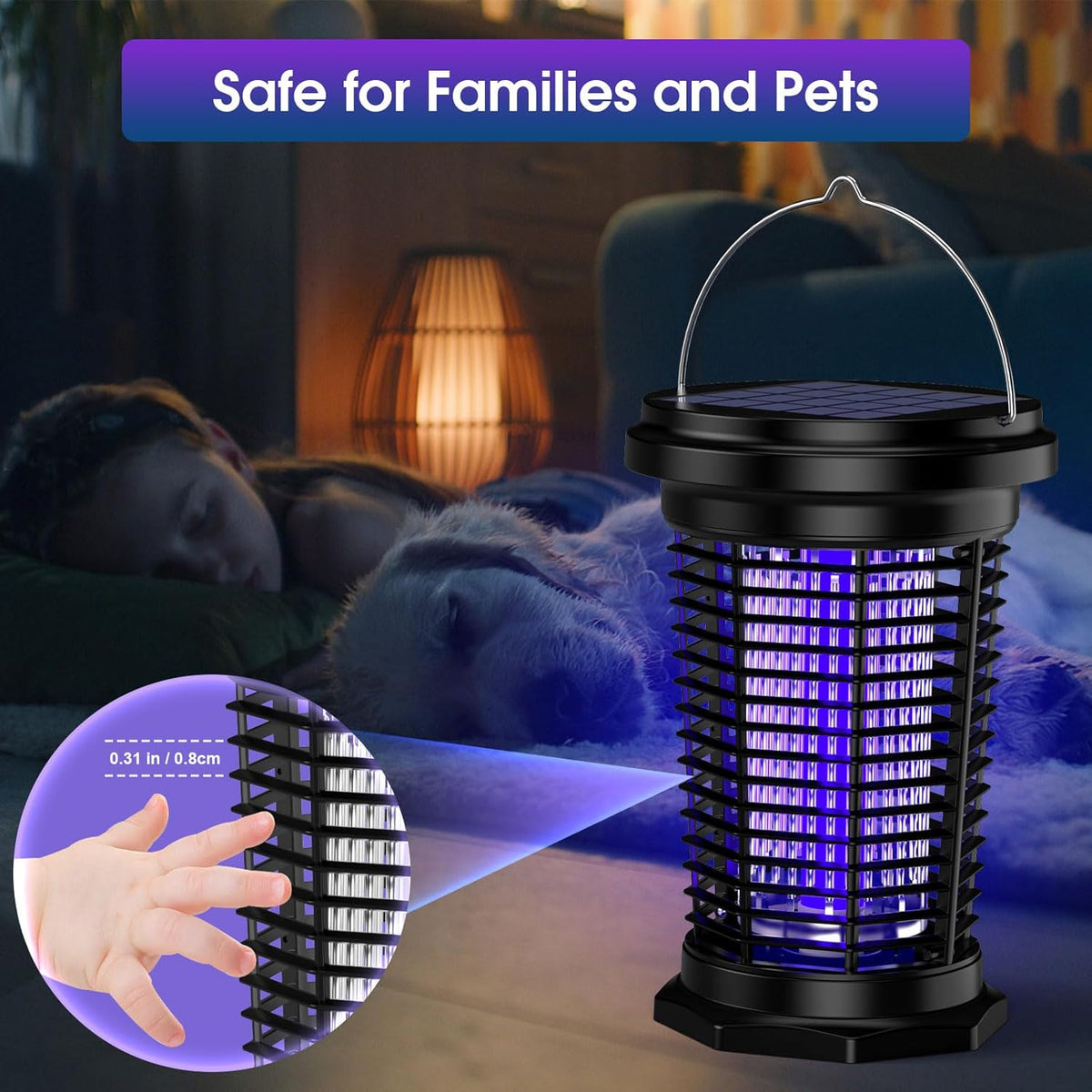 PALONE Solar Bug Zapper with 5.5W Solar Panel Charging, USB Charging Bug Zapper Light for Outdoor and Indoor - PuriLite