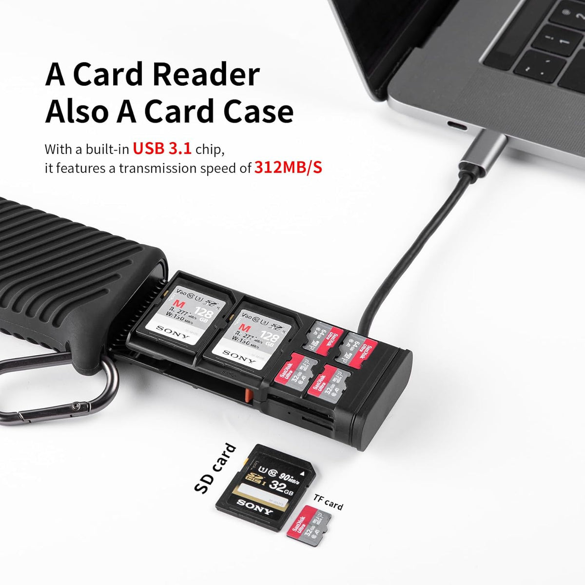 PGYTECH Createmate CFexpress Type B Card Reader 12 in 1 Card Case USB3.2 Gen 2 10Gbps SD Card Reader for Photographers (Green, CFexpress-A) - PuriLite