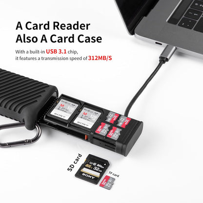 PGYTECH Createmate CFexpress Type B Card Reader 12 in 1 Card Case USB3.2 Gen 2 10Gbps SD Card Reader for Photographers (Green, CFexpress-A) - PuriLite