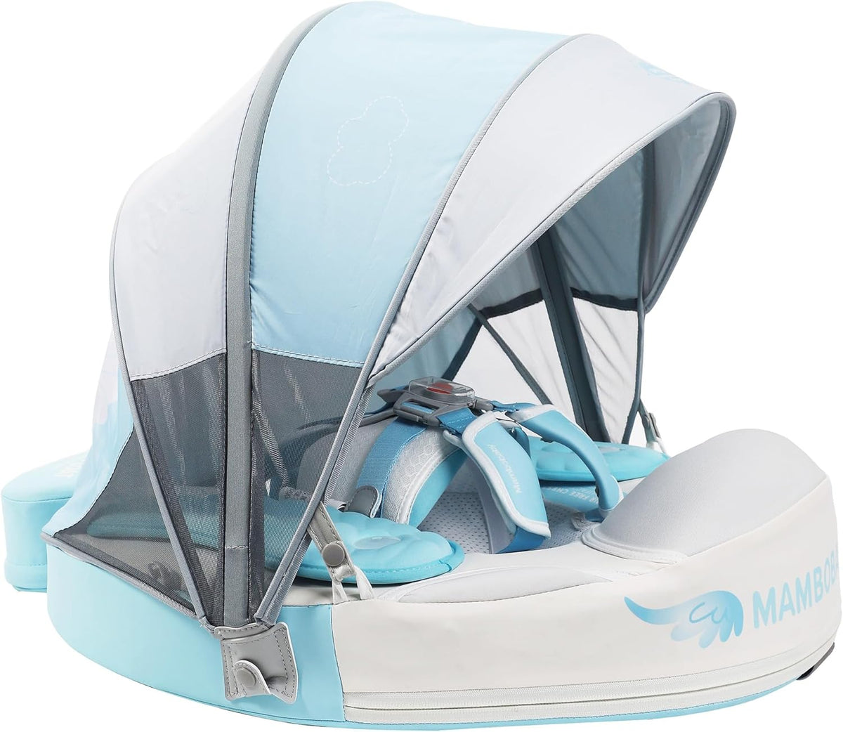 Mambobaby Baby Swim Float with Canopy, Non-Inflatable Solid Baby Float, Upgrade Soft Skin-Friendly Material Infant Swim Float - PuriLite