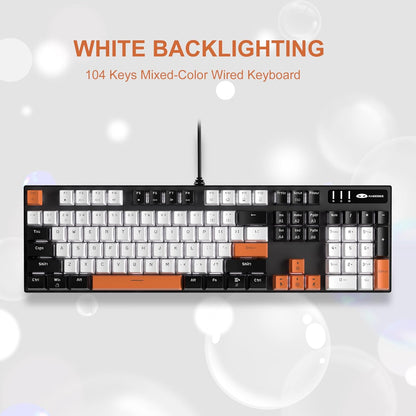Mechanical Gaming Keyboard, 104 Keys White Backlit Mechanical Keyboards with Red Switches & Double-Shot Keycaps, MageGee Wired Ergonomic Computer Keyboard for Desktop, PC Gamers (White & Blue) - PuriLite
