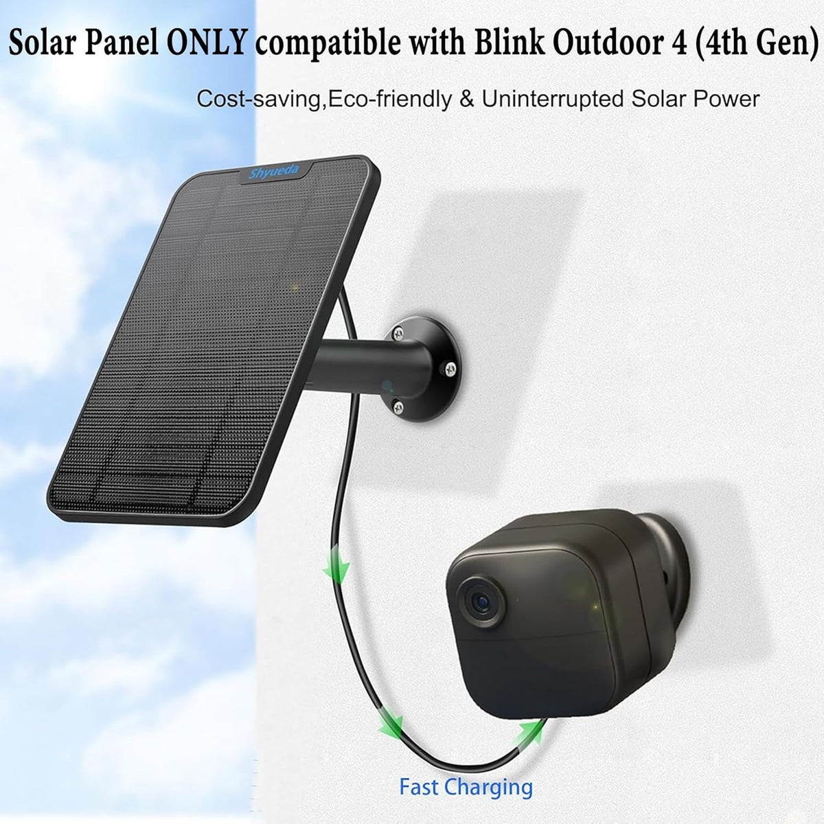 Solar Panel for Blink Camera Outdoor, Outdoor Security Camera Solar Panel Compatible with Blink Outdoor 4(4th Gen) with 13,1ft Calbe, Adjustable Mount (Camera Not Included) - PuriLite