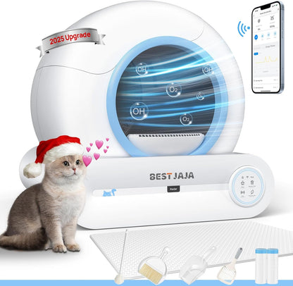 Self Cleaning Litter Box, 2025 Upgraded Automatic Cat Litter Box with Mat & Multiple Cleaning Tools, 68L+9L Large Capacity Litter Box Robot, Suitable for Multiple Cats, APP Control (Blue) - PuriLite