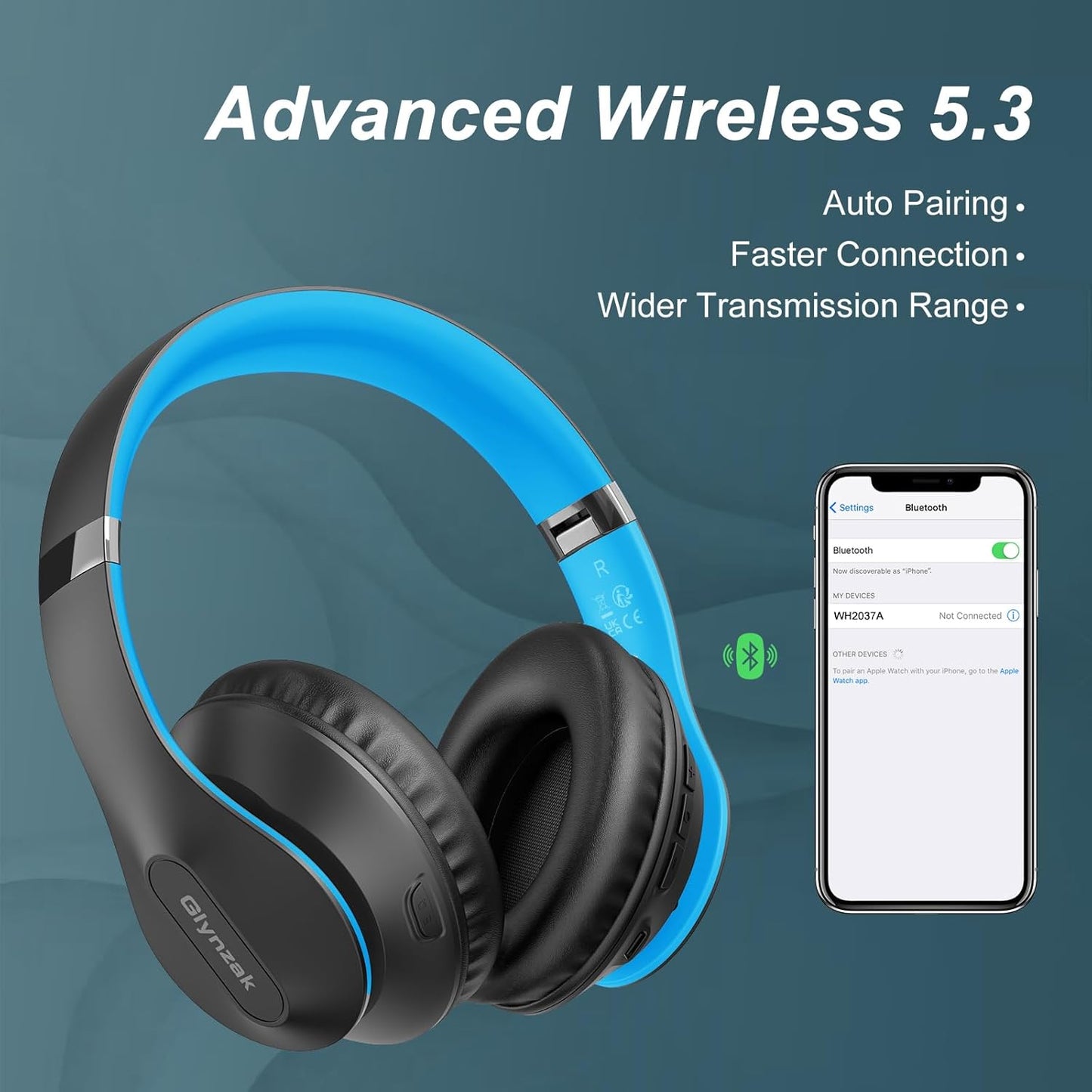 Glynzak Wireless Bluetooth Headphones Over Ear 65H Playtime HiFi Stereo Headset with Microphone and 6EQ Modes Foldable Bluetooth V5.3 Headphones for Desktop Computer Laptop Rose Gold - PuriLite