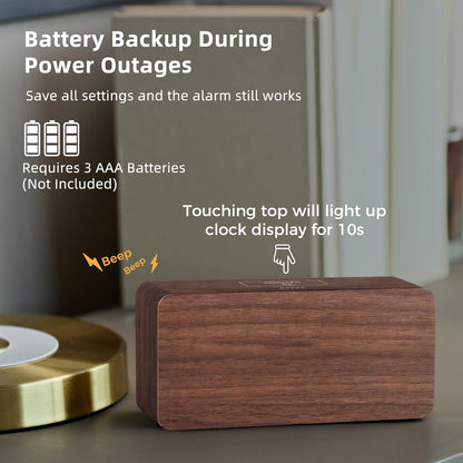 Purilite Select Wooden Digital Alarm Clock with Large LED Display - PuriLite