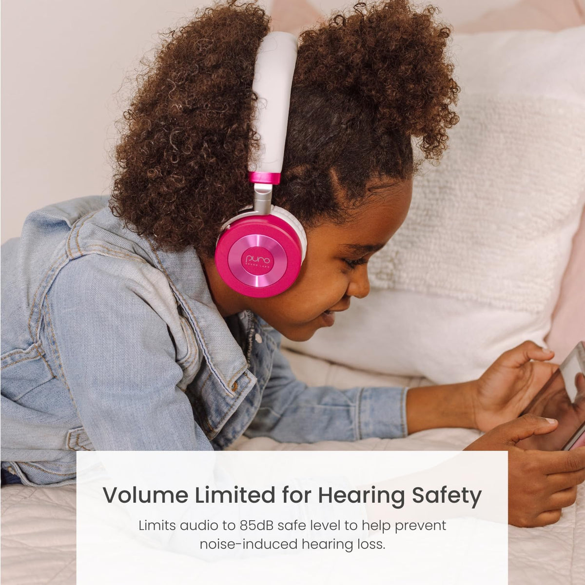 JuniorJam Plus Volume Limiting Headphones for Kids, Foldable & Adjustable Bluetooth Headphones, 22-Hour Battery Life USB-C Charging (Black) - PuriLite