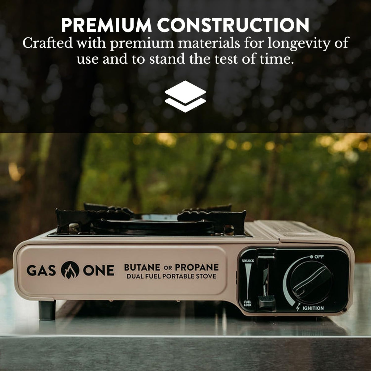 Gas ONE New GS-3400P Dual Fuel Portable Propane & Butane Camping and Backpacking Gas Stove Burner with Carrying Case (Gold)