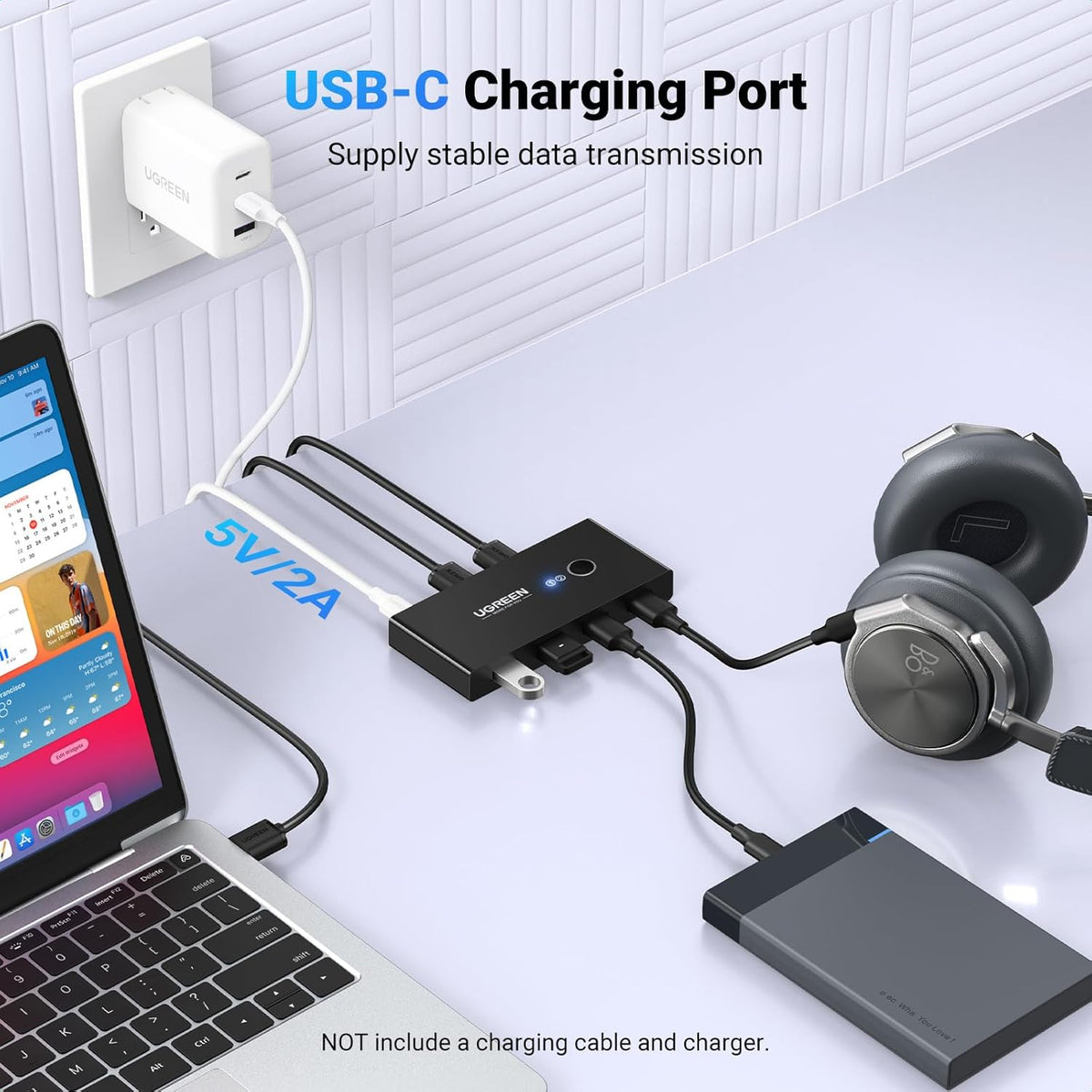 UGREEN USB 2.0 Switch Selector 2 Computers Sharing 4 Peripheral Devices, Switcher Box Hub for Mouse, Keyboard, Scanner, Printer, PCs with One-Button Swapping and 2 Pack USB A to A Cable - PuriLite