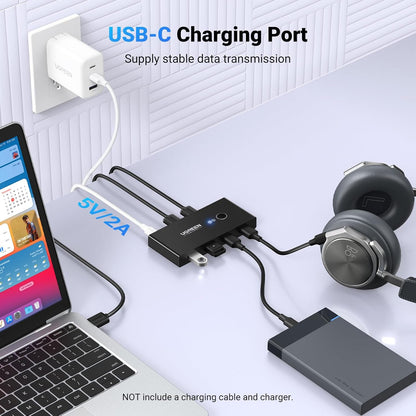 UGREEN USB 2.0 Switch Selector 2 Computers Sharing 4 Peripheral Devices, Switcher Box Hub for Mouse, Keyboard, Scanner, Printer, PCs with One-Button Swapping and 2 Pack USB A to A Cable - PuriLite
