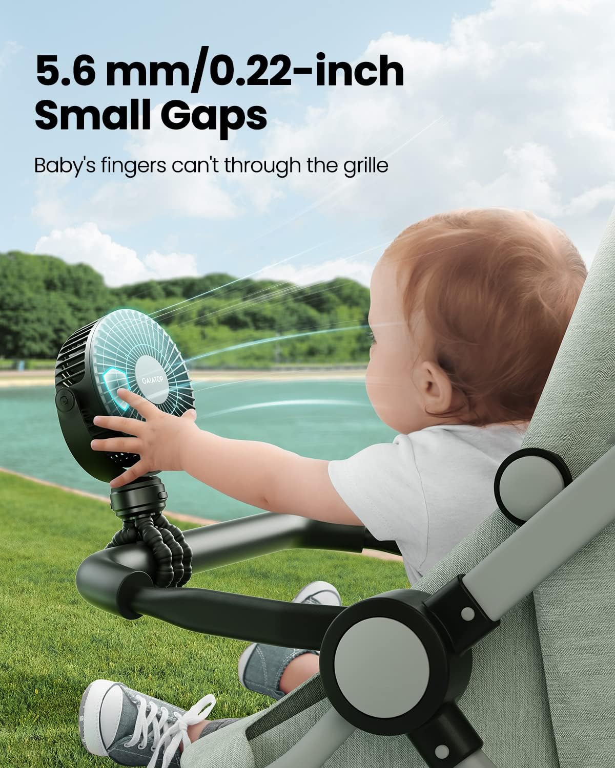 Gaiatop Mini Portable Pram Fan, Rechargeable Small Clip on Fan for Stroller, Detachable 3 Speed 360 Degree Rotate Flexible Tripod Handheld Desk Cooling Car Seat Crib Treadmill Travel Black - PuriLite