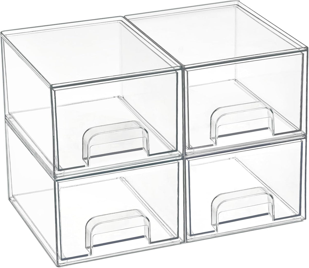 Stackable Clear Makeup Organizer Drawers, 4 Pack Acrylic Storage Bins for Bathroom, Vanity, Under Sink, Kitchen Cabinets, and Home Organization - PuriLite