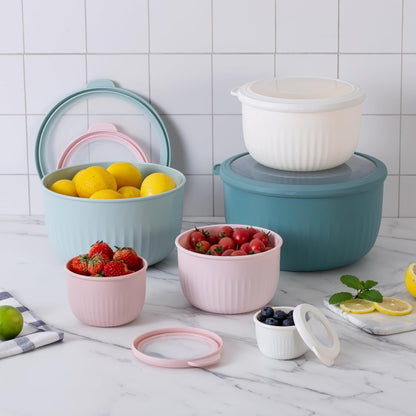 COOK WITH COLOR Prep Bowls with Lids- 8 Piece Nesting Plastic Small Mixing Bowl Set with Lids (Teal Ombre) - PuriLite