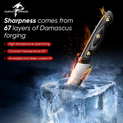 Purple Dragon Damascus Fish Fillet Knife - 7 inch Flexible Boning Knife with VG10 Core, Kitchen Slicing Knife with Full Tang Handle, Birthday Dad Mom Gift - PuriLite