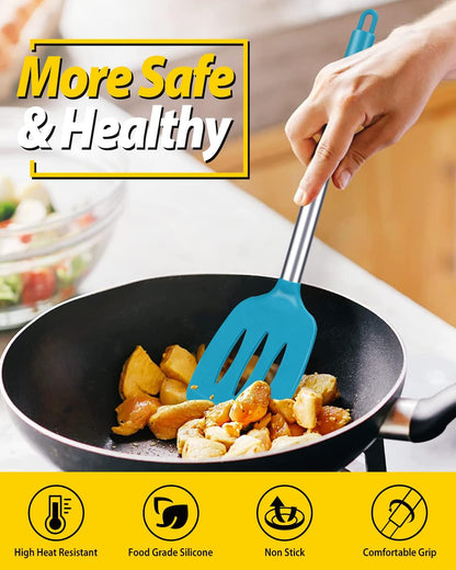 Pack of 2 Silicone Slotted Spatula,Non Stick Solid Kitchen Turner, High Heat Resistant BPA Free Cooking Utensils for Fish, Eggs, Pancakes（Black - PuriLite