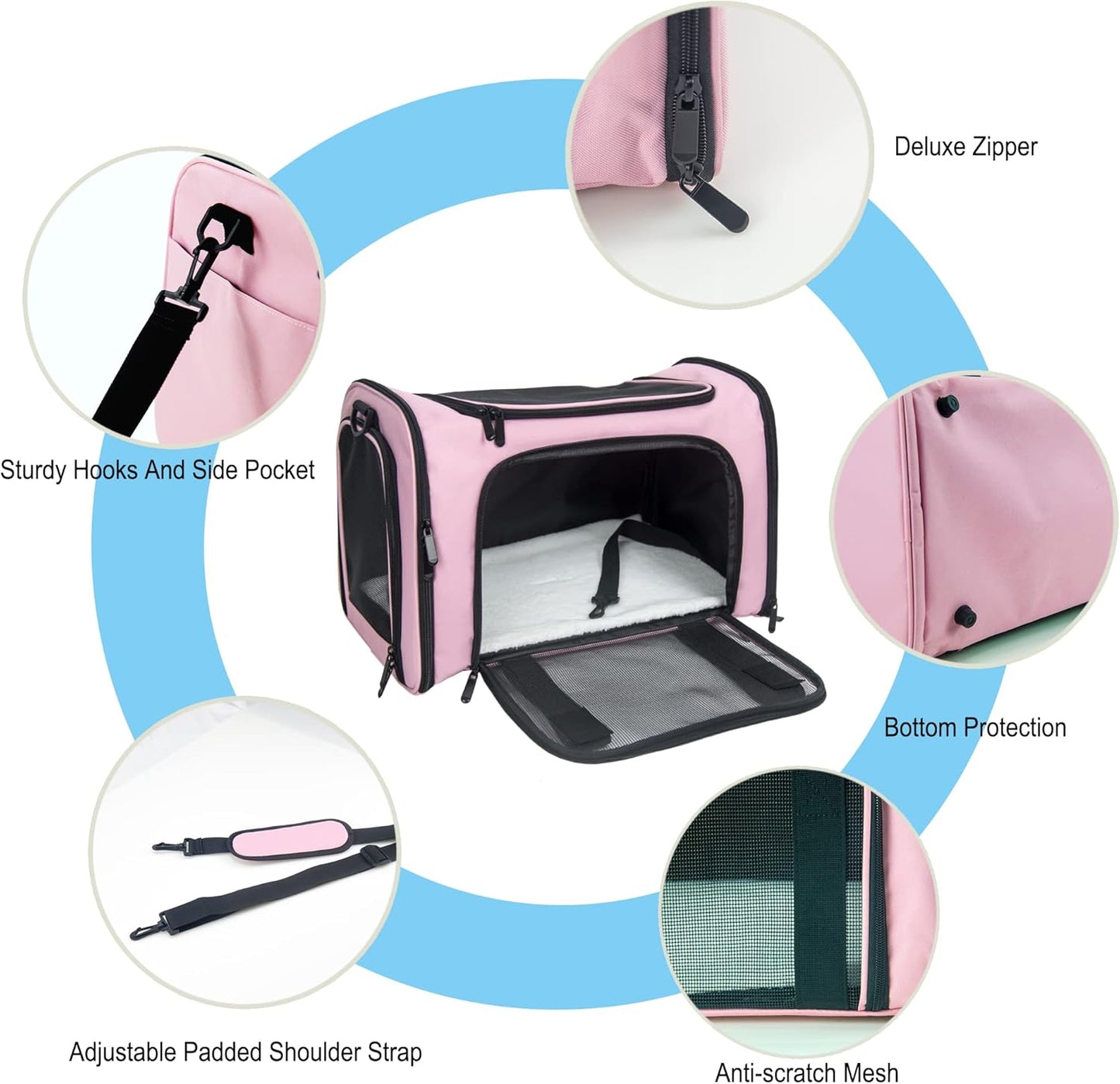 NextFri Soft Sided Carrier for Cats Dogs,TSA Airline Approved Collapsible Travel Pet Carrier (Magenta, Medium) - PuriLite