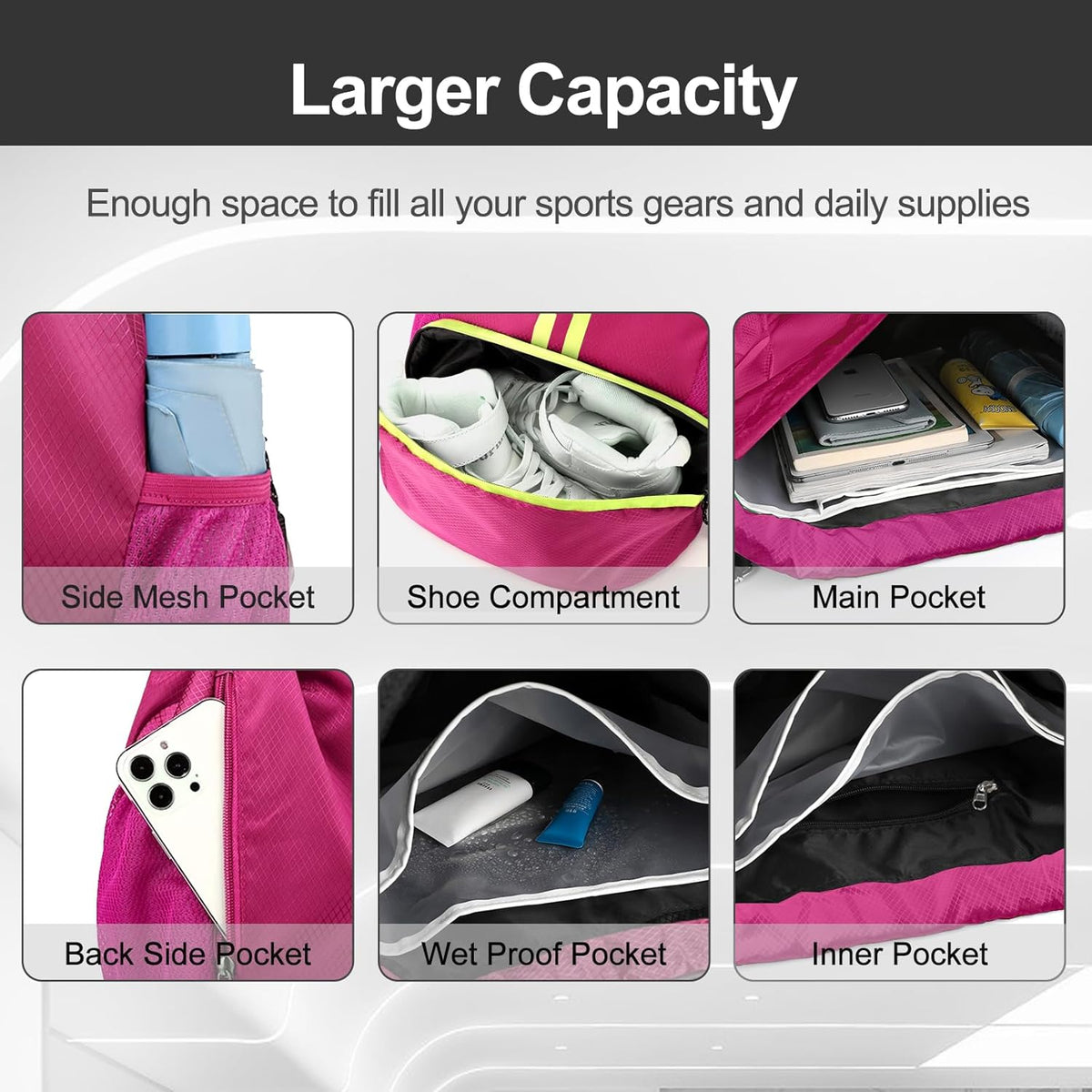 Hoedia Sports Drawstring Backpack - String Swim Gym Bag with Shoes Compartment and Wet Proof Pocket for Women/Men - PuriLite