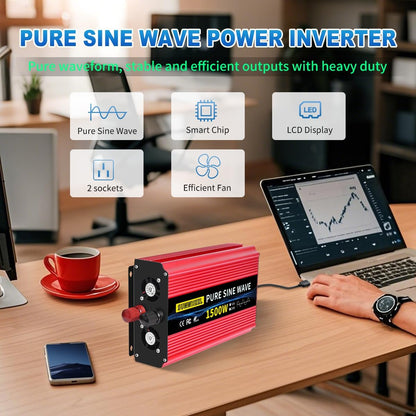 SUNWHEEL 4000W Pure Sine Wave Inverter, 12V DC to 110V/120V AC Power Inverter for RV、Microwave、Off Grid、Truck、Refrigerator、Air Conditioner with 4 AC outlets and LCD Display - PuriLite