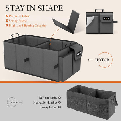 HOTOR Trunk Organizer - Car Organizer, Foldable Trunk organizer for SUVs & Sedans, Car Accessories, Tools, Sundries, 2 Compartments, Black - PuriLite