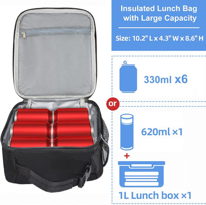 Insulated Lunch Bag, Leakproof Portable Lunch Box for Women Men Boys Girls, Large Capacity Cooler Bag with Handle and Bottle Pocket for Office School Camping Hiking Outdoor Beach Picnic (Black) - PuriLite