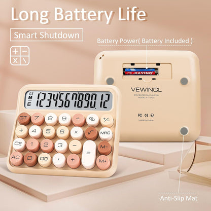 VEWINGL Mechanical Switch Calculator, 12 Digit Large LCD Display and Buttons, Great for Everyday Life and Basic Office Work, with Battery - PuriLite