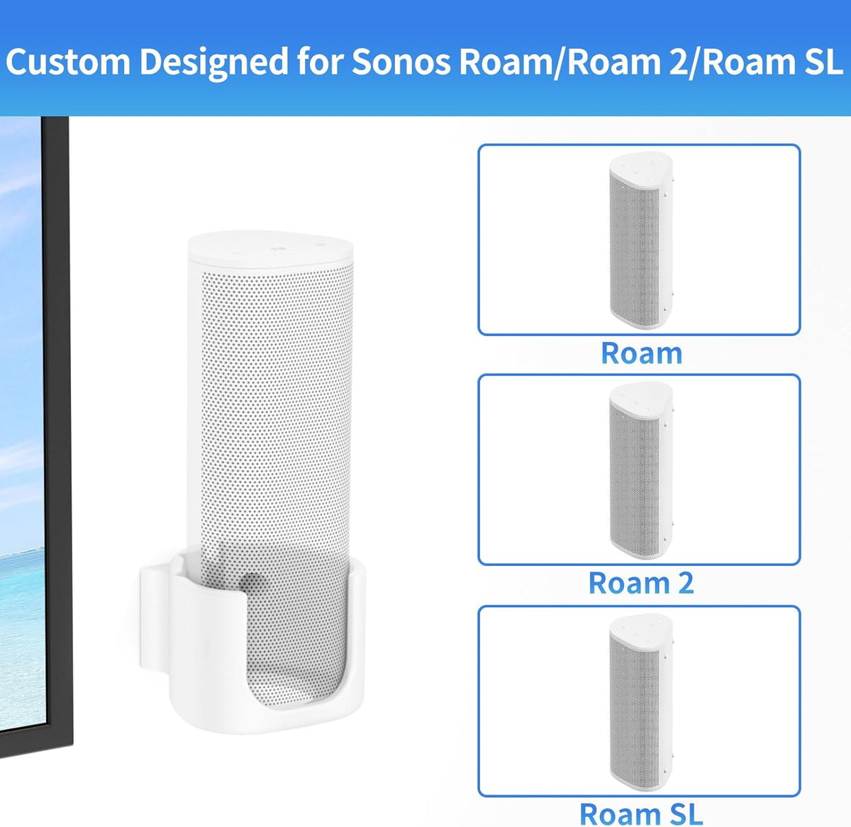 Sturdy Speaker Wall Mount for Sonos Roam 2, Roam SL - Space Saving Bracket Easy to Install, White - PuriLite