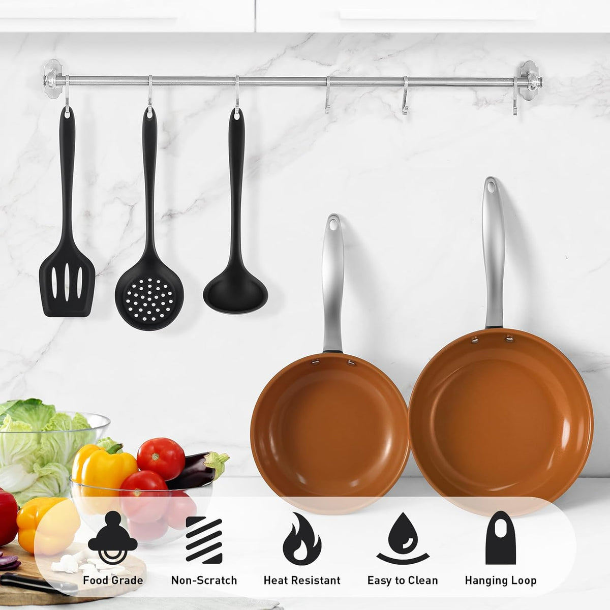 Duxtop Silicone Kitchen Utensils Set, 3 PCS Silicone Cooking Utensils for Non Stick Cookware, Perfect Kitchen Tools with Spatula & Spoon & Colander, Dishwasher Safe - PuriLite