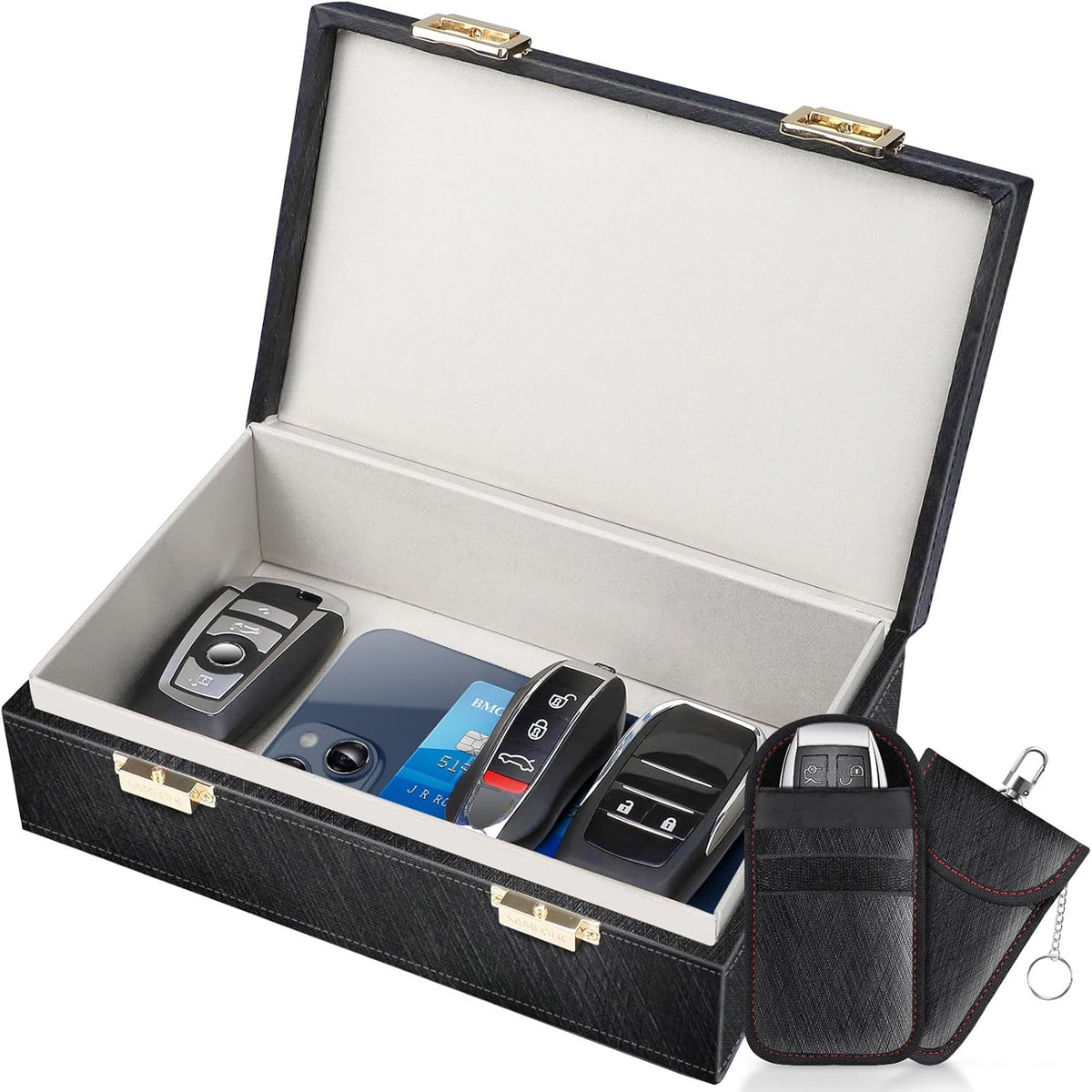 Samfolk Faraday Box with Faraday Pouchs, Faraday Box for Car Keys,RFID Key Fob Protector Anti-Theft Key Fob Box, Anti-Theft Cages for Car Keys, Phone and Credit Card - PuriLite