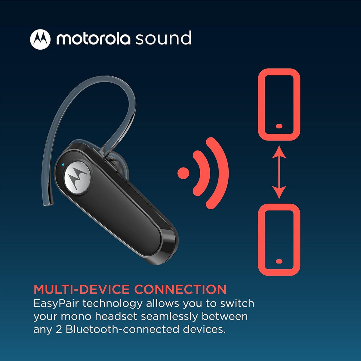 Motorola Bluetooth Earpiece - HK126 in-Ear Wireless Mono Headset for Clear Voice Calls - Lightweight, Comfortable Design - 8-Hour Talk Time, Voice Assistant Compatible, Connects to 2 Devices - PuriLite