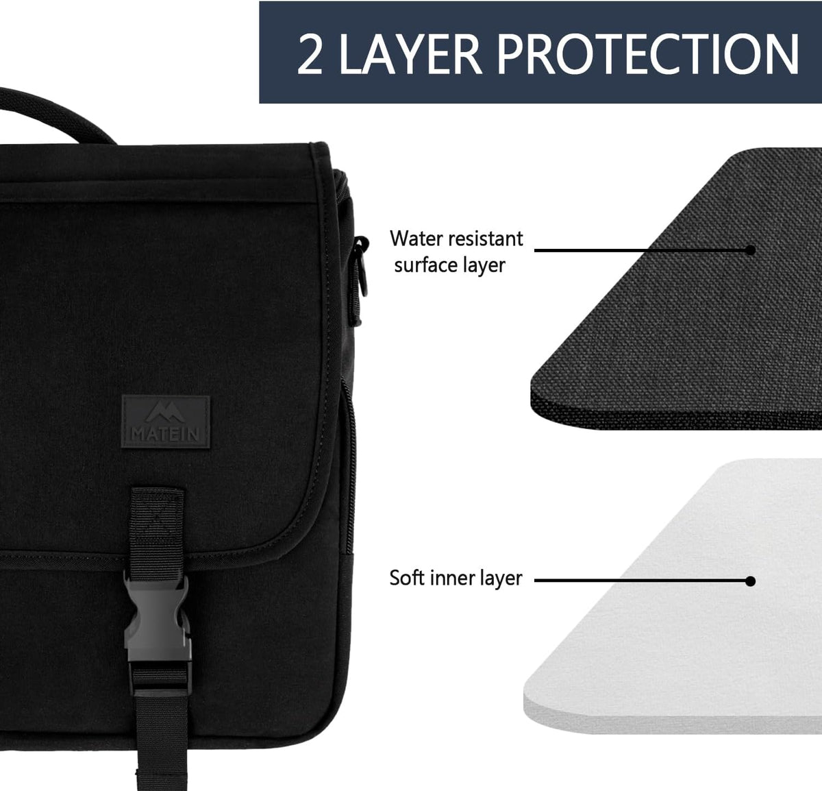 Messenger Bag for Men, Laptop Bag 15.6 Inch, Water Resistant Canvas Shoulder Bag Nylon Crossbody Bag for Women with Detachable Shoulder Strap Black - PuriLite