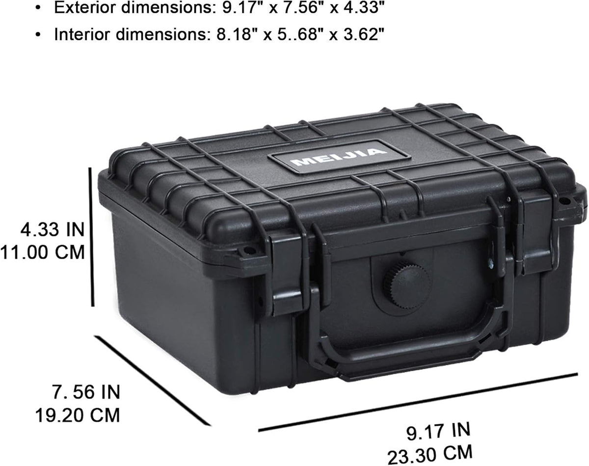 MEIJIA Portable Waterproof Protective Hard Case,Camera Case with Customizable Fit Foam Inserted, Elegant Black (9.17"x 7.56"x4.33") - PuriLite