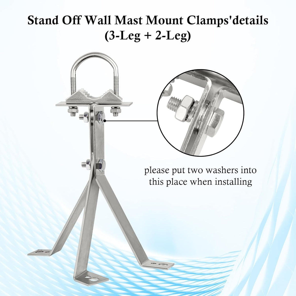 XRDS-RF 16 Inch Heavy-Duty Wall Mount Stand Off Mast for TV Antenna - Windproof Mounting Bracket (2-Leg + 2-Leg) - PuriLite