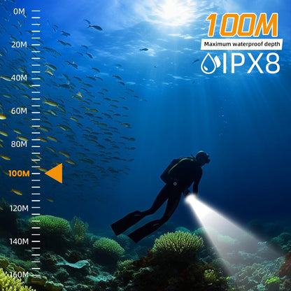 Wurkkos DL02 Scuba Diving Flashlight, Max 3000Lumen, 496M Long Range, 100M Underwater, Power Indicator, 3 Lighting Modes, Submarine Light for Deep Sea Cave - PuriLite