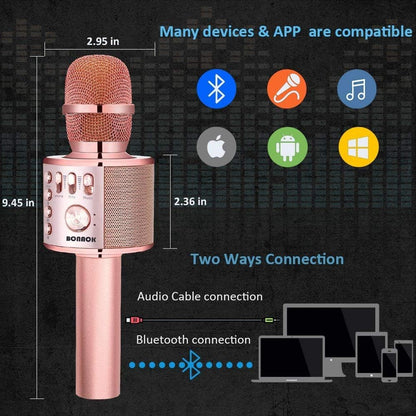 BONAOK Wireless Bluetooth Karaoke Microphone,3-in-1 Portable Instrument Wireless Microphone Mic Speaker Machine Home Party Birthday for All Smartphones（Black） - PuriLite