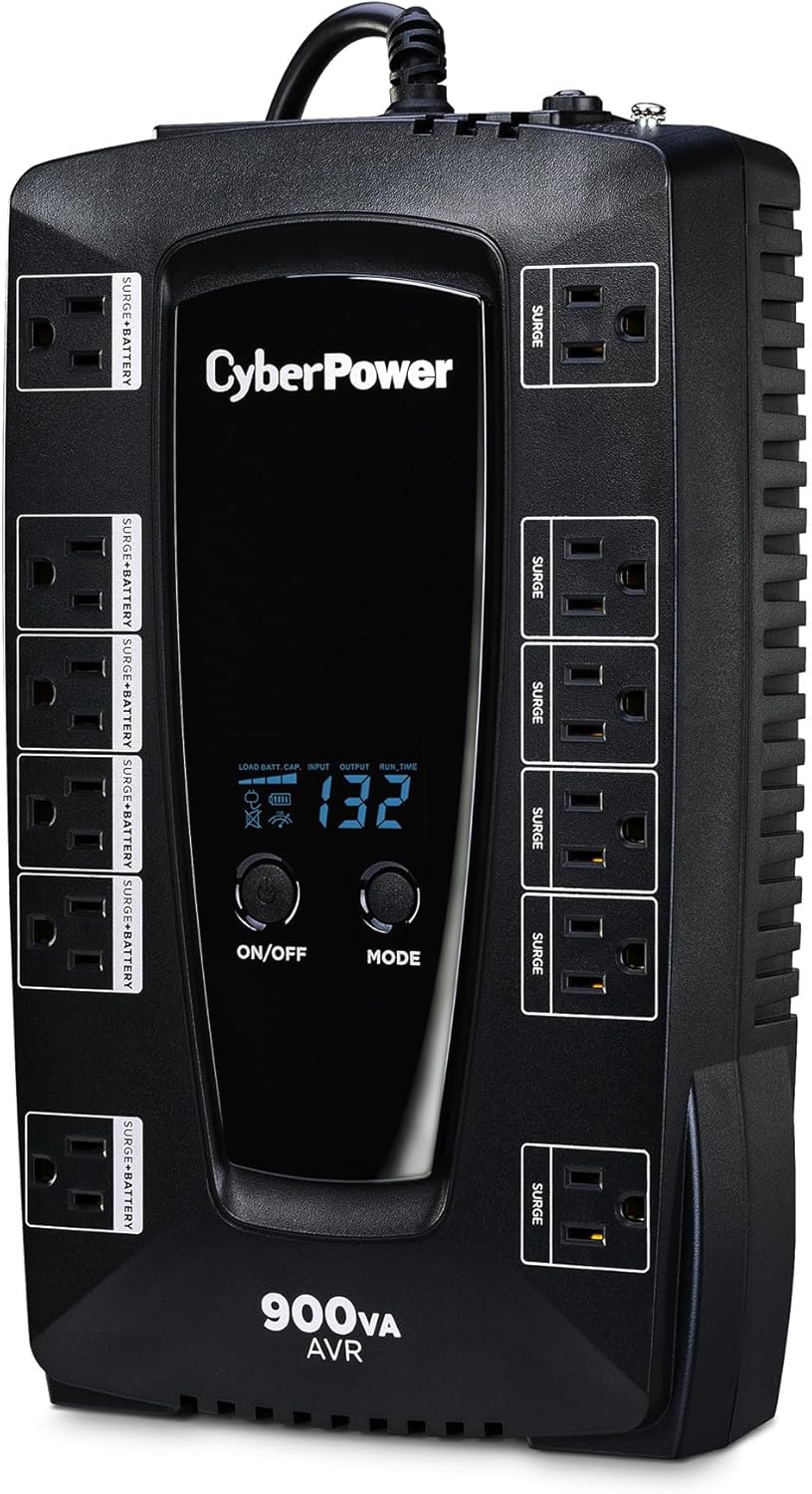 CyberPower AVRG900LCD Intelligent LCD UPS System, 900VA/480W, 12 Outlets, AVR, Compact - PuriLite