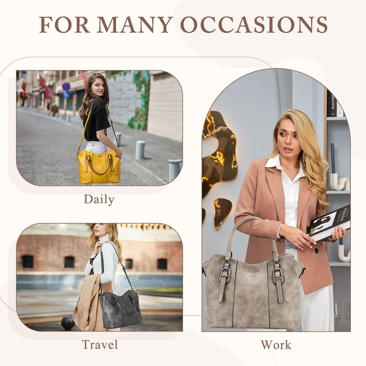 Hobo Bags for Women,VASCHY Vegan Leather Handbag Purse Top Handle Satchel Boho Shoulder Bag with Crossbody Guitar Strap - PuriLite