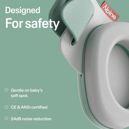 Alpine Muffy Baby Comfort - Baby Ear Protection Noise Cancelling - CE & ANSI Certified - Unique Headband for Safe fit & Comfort - Multi-adjustable for Ages 3-48 Months - 24dB Sound Reduction, Green