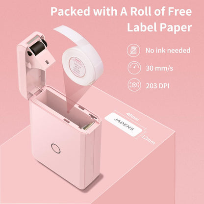 JADENS Label Maker Machine with Tape, D110 Portable Bluetooth Label Printer for Storage, Shipping, Barcode, Mailing, Office, Home, Organizing, Mini Label Makers with Multiple Templates, Light Pink - PuriLite