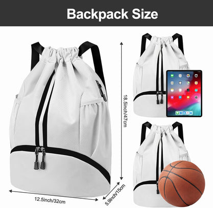 Hoedia Sports Drawstring Backpack - String Swim Gym Bag with Shoes Compartment and Wet Proof Pocket for Women/Men - PuriLite