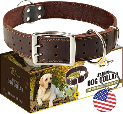 ADITYNA Heavy-Duty Leather Dog Collar for Medium Dogs - Soft and Strong, 100% Genuine Leather - Collier Pour Chien (Medium: Fit 13" - 20" Neck, Brown) - PuriLite
